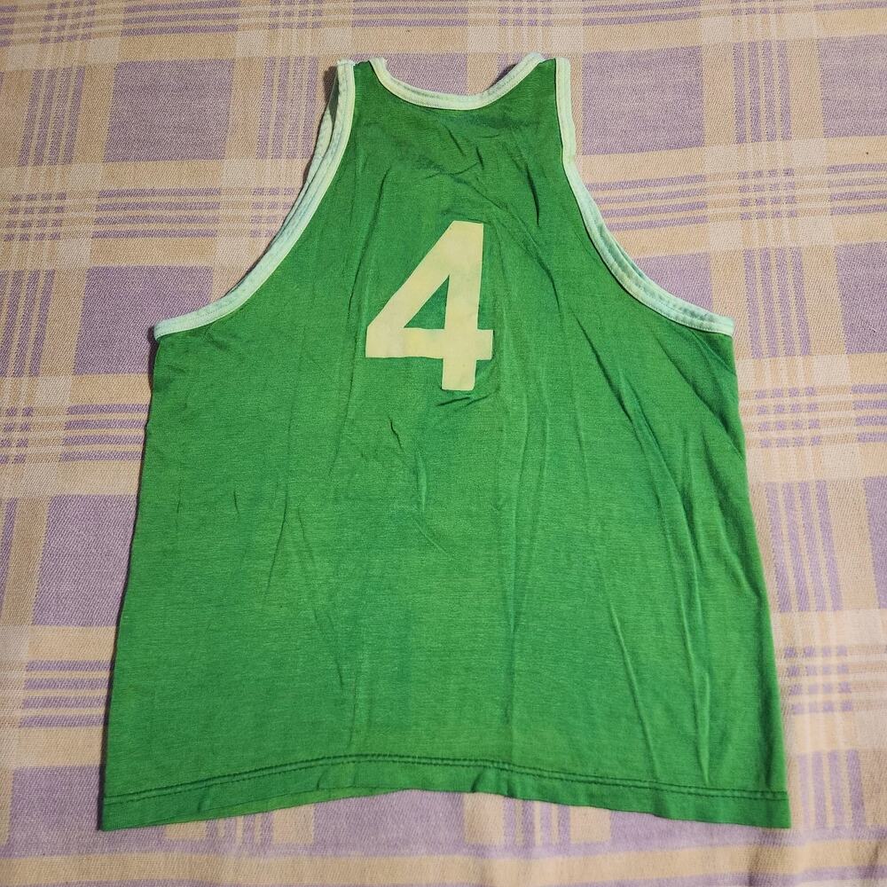 Vintage 60s 50s Felco NY Athletic Wear Jersey SZ M # 4 Green Tank Top Shirt Rare - Picture 2 of 7